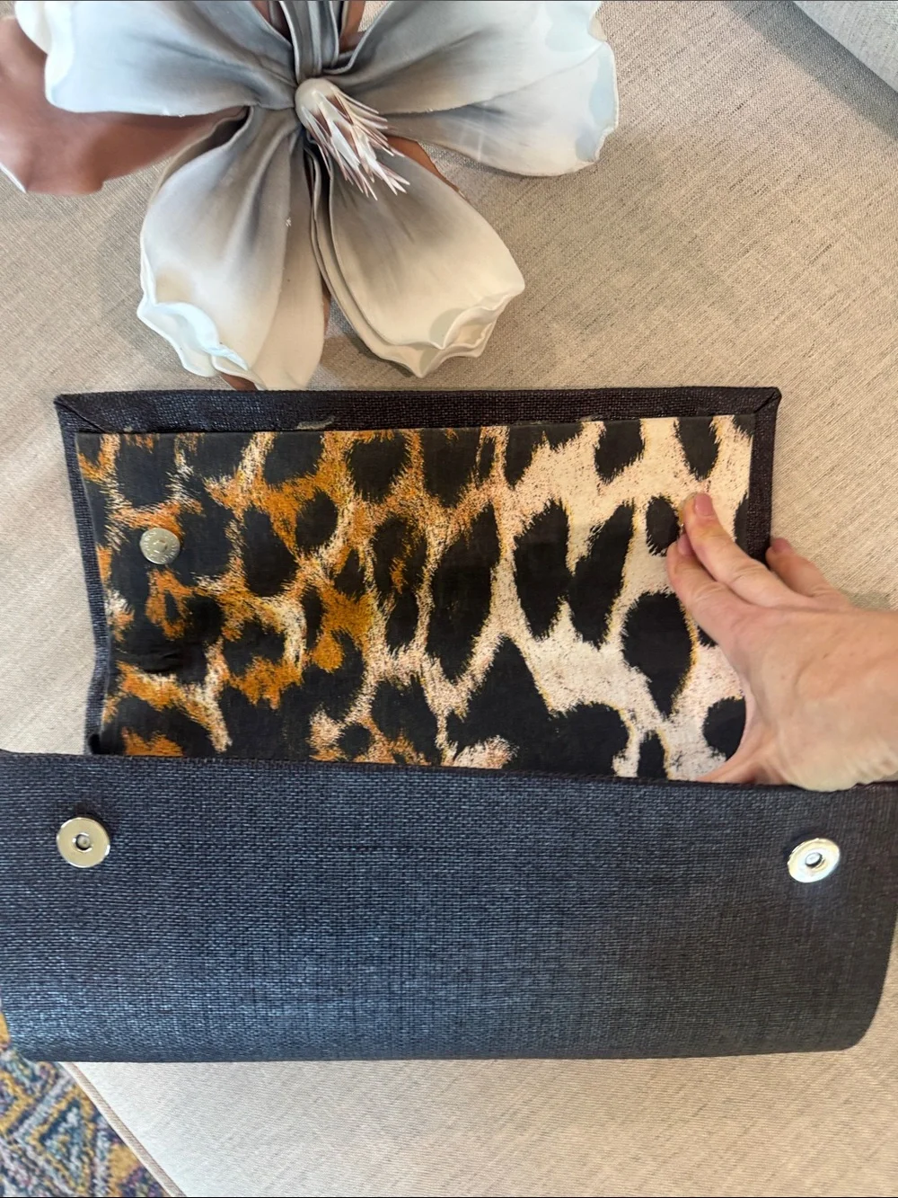 Elegant Black Evening Large Clutch with Gold Accent